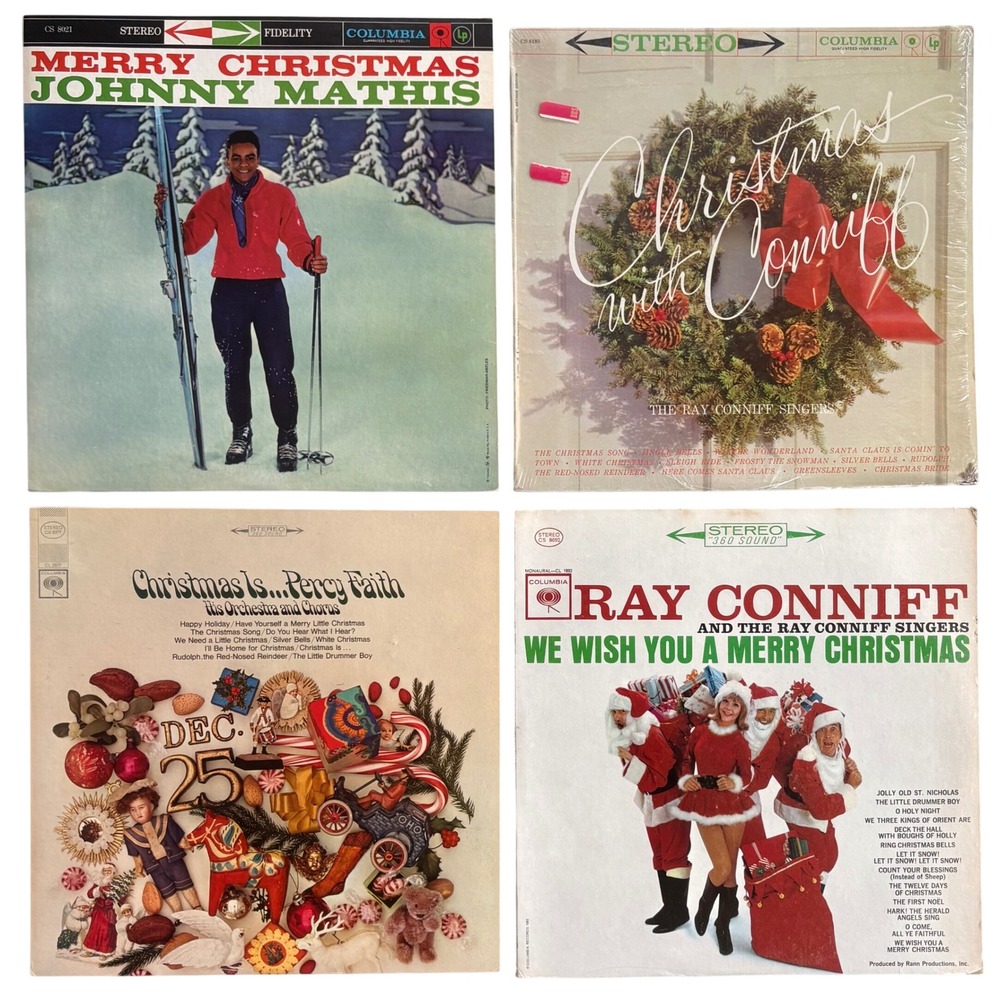 Lot of 4 Christmas Vinyl Records Johnny Mathis Ray Conniff Percy Faith Columbia